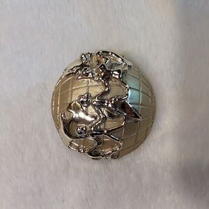 AJC Children of the World Globe Holding Hands Brooch Pin Vtg Musical Goldtone